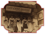 Un stand de foire de la  Biscuiterie Lefèvre-Denise, de Nancy, dans les années 1910.